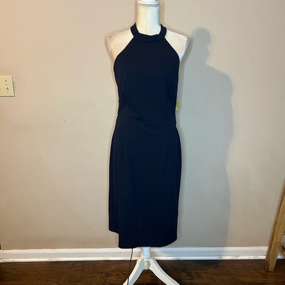 Alex Evenings Blue Halter Sheath Dress with Slit - Picture 2 of 7